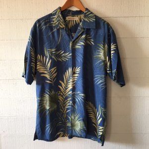 Tommy Bahama Blue Palm Button Up SILK Shirt LARGE